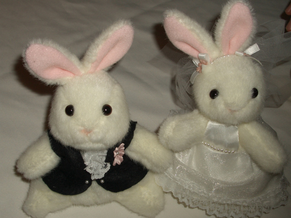 That's like us, in stuffed bunny form. Yumi's good friend Yukiko hand made these. Yes. Hand made them. From scratch.